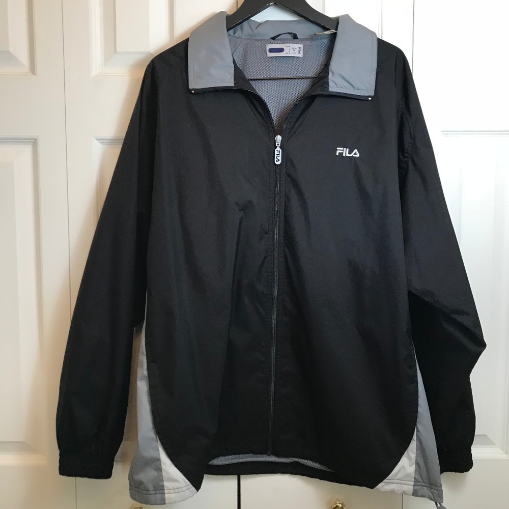 FILA Black Gray Bomber Windbreaker Jacket Coat L